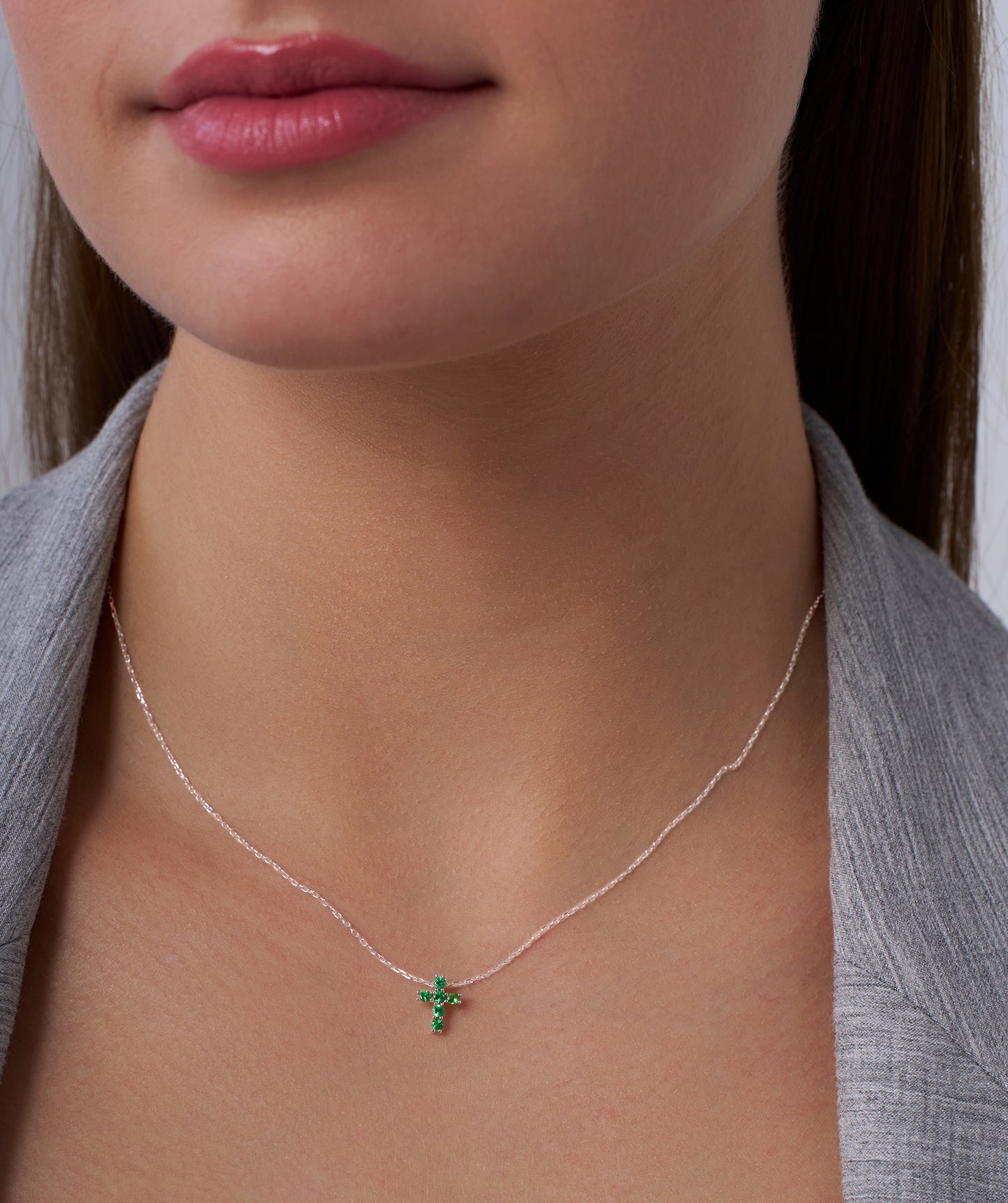 Emerald Cross 14K Gold Necklace