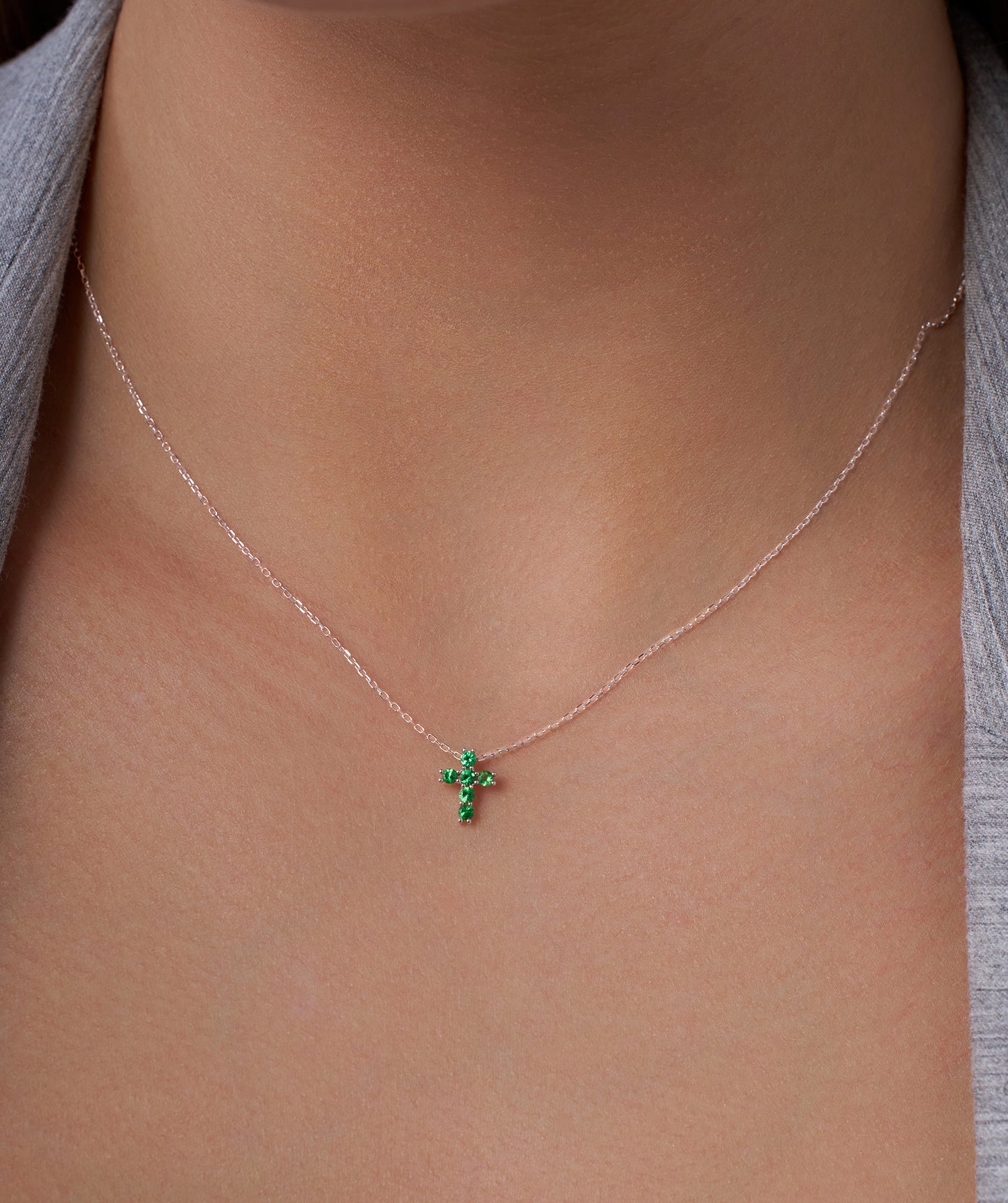 Emerald Cross 14K Gold Necklace