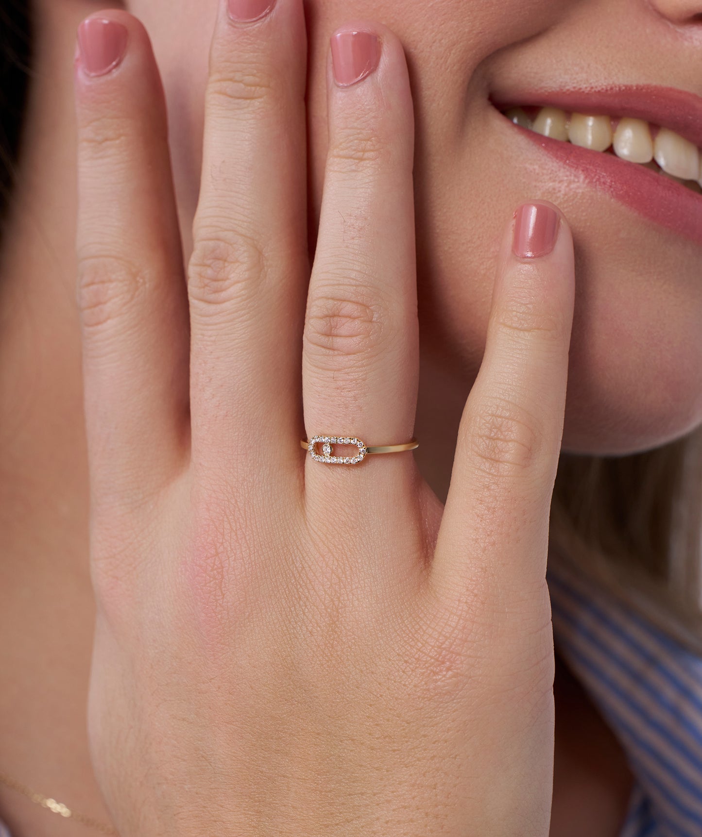 14K Gold Diamond Link Halo Ring