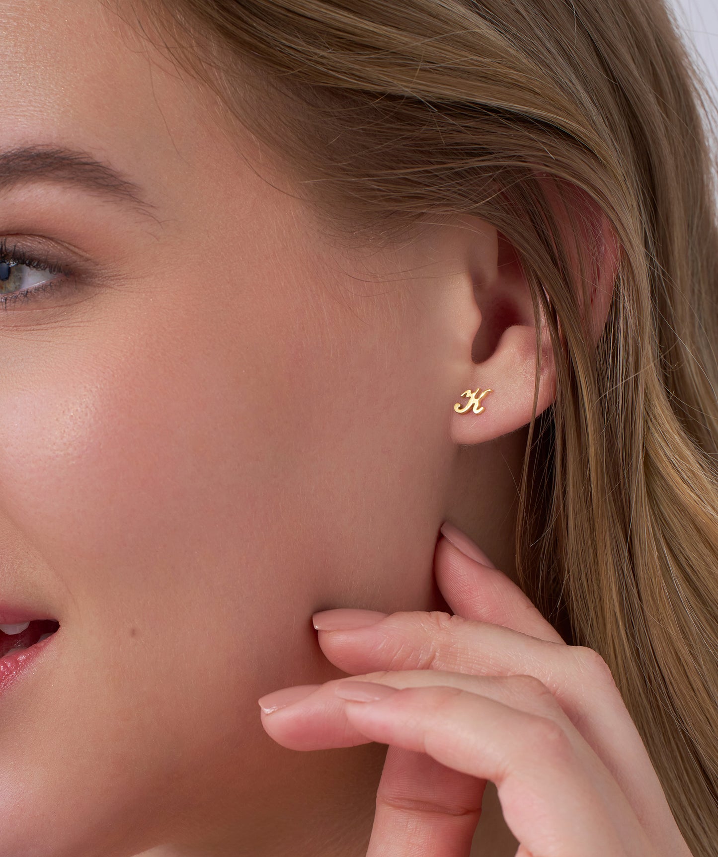 Chic Cursive "K" 14K Gold Stud Earrings