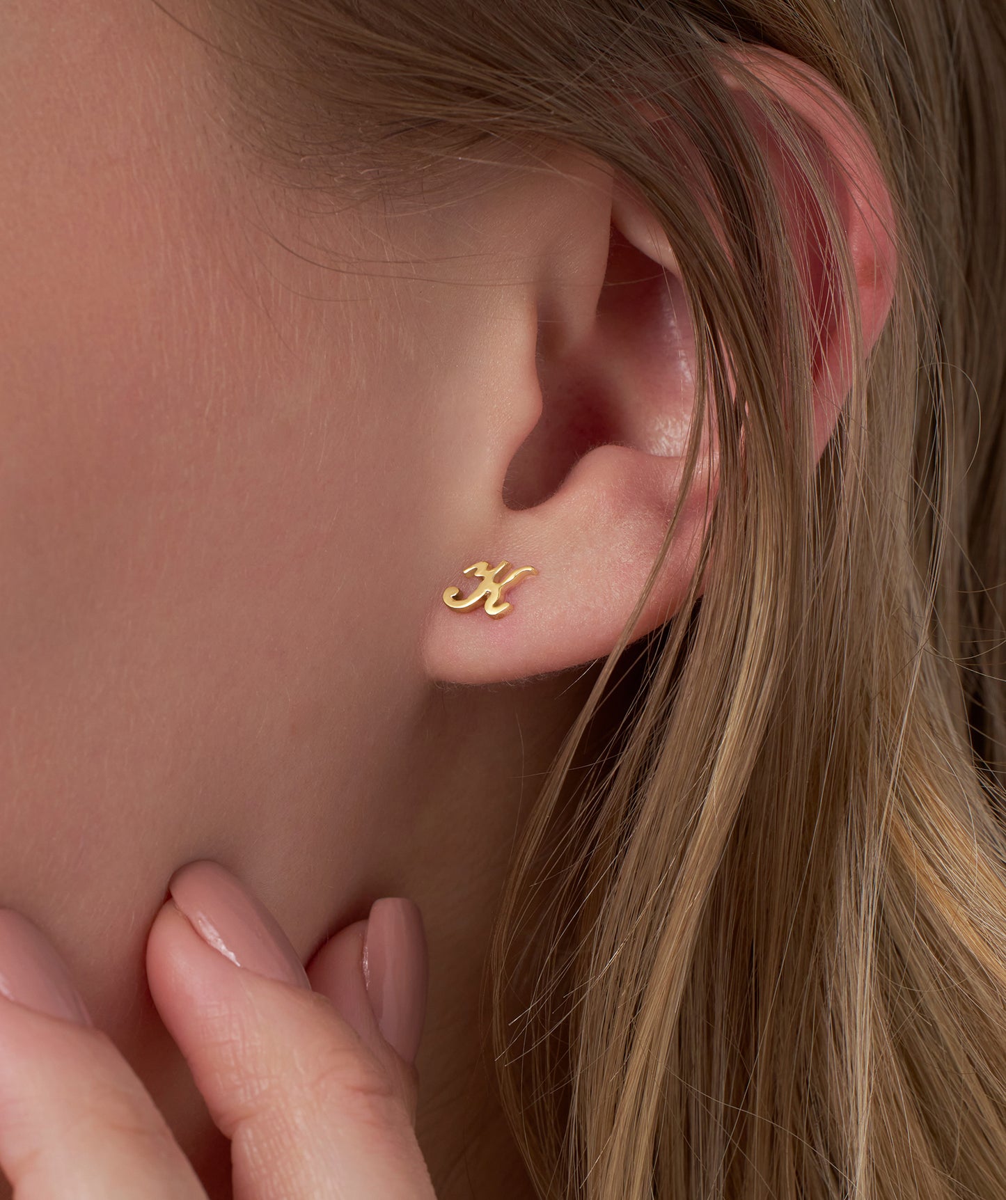 Chic Cursive "K" 14K Gold Stud Earrings