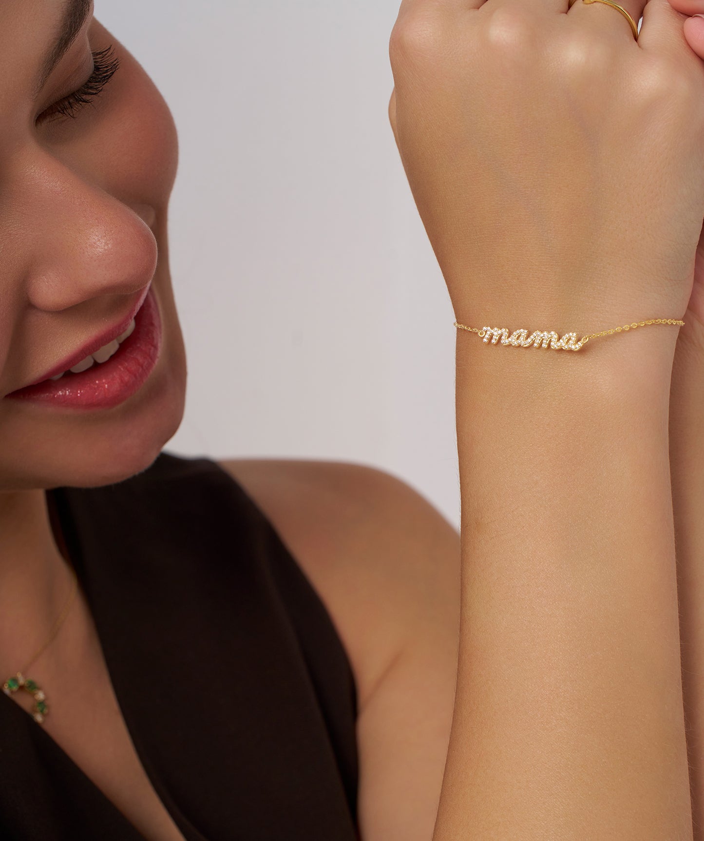 14K Gold 'Mama' Pave Bracelet