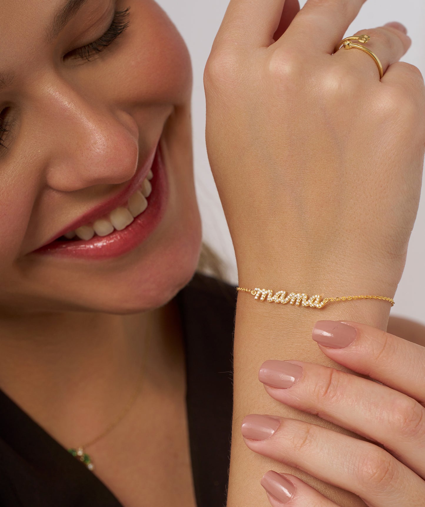 14K Gold 'Mama' Pave Bracelet