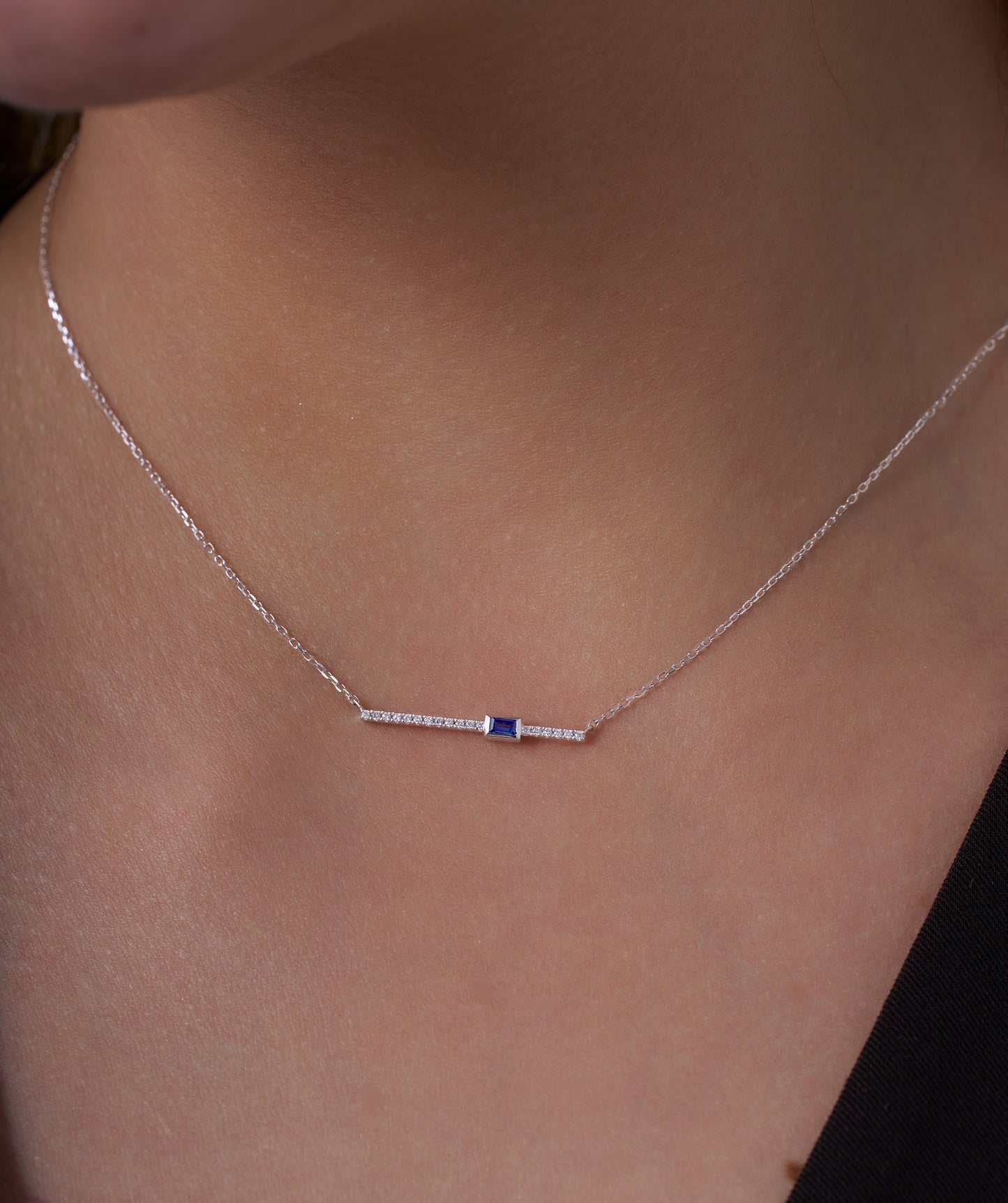 Blue Baguette Bar Gold Necklace