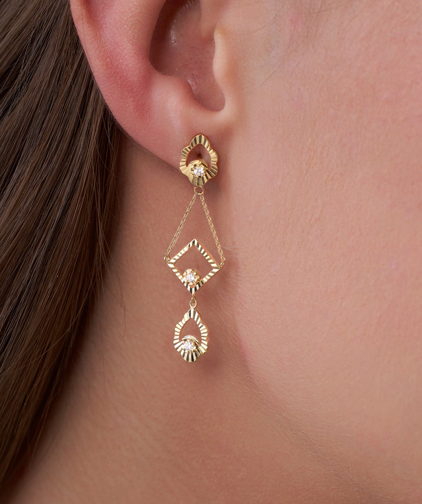 14K Gold Geometric Dangle Earrings