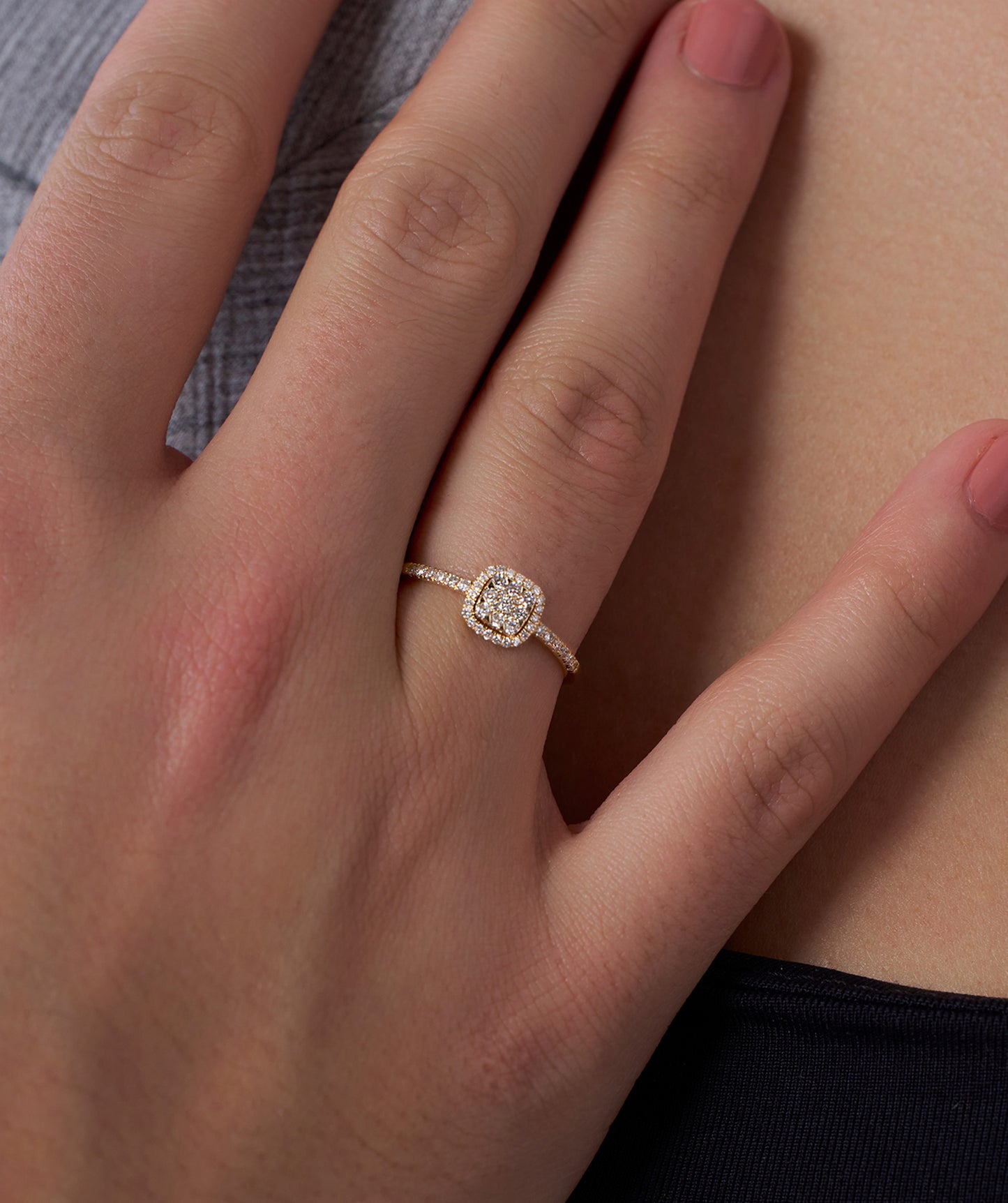 Glimmering Square Halo Diamond Ring