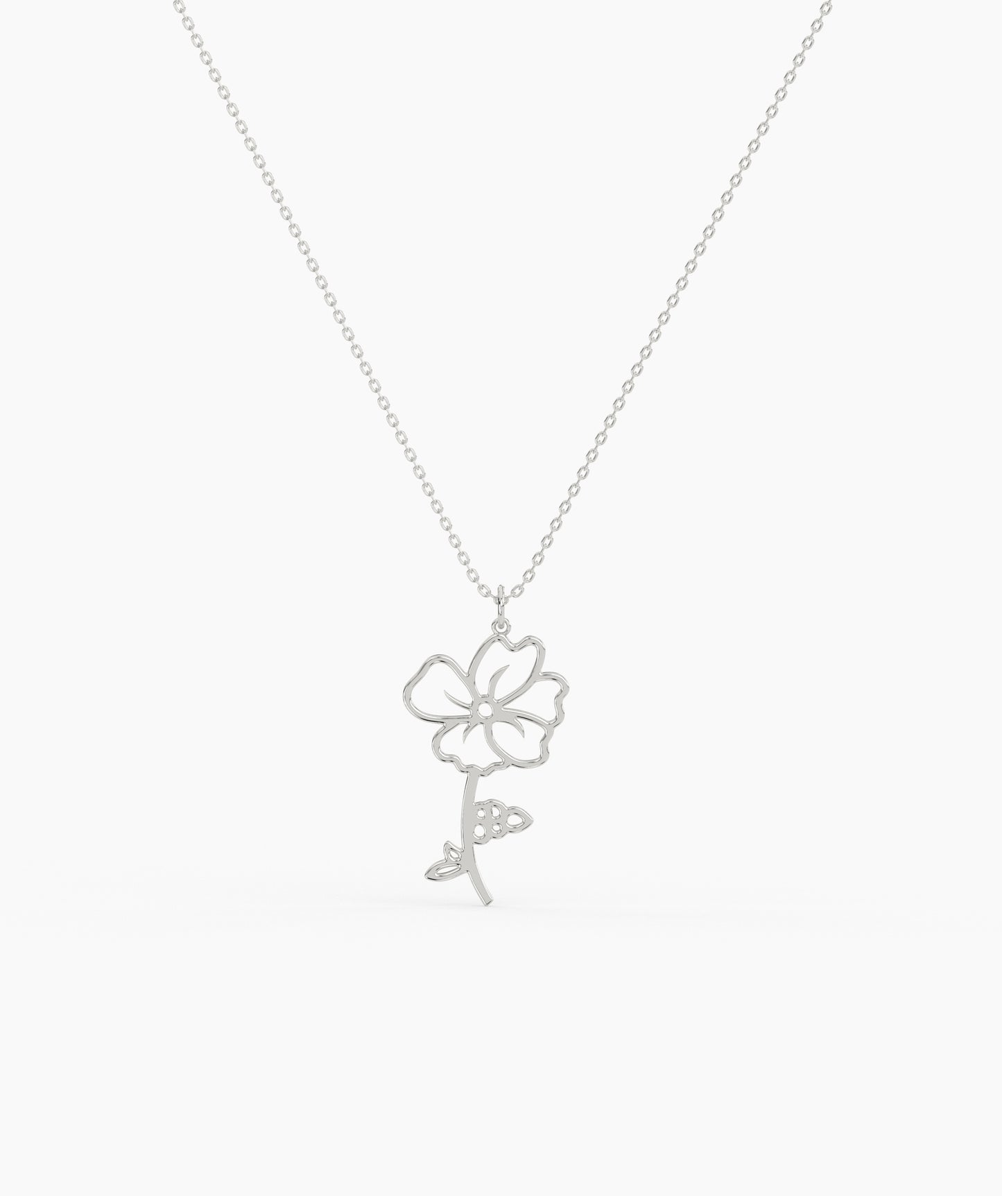 Personalized Birth Flower with Name Cut-Out Pendant Necklace