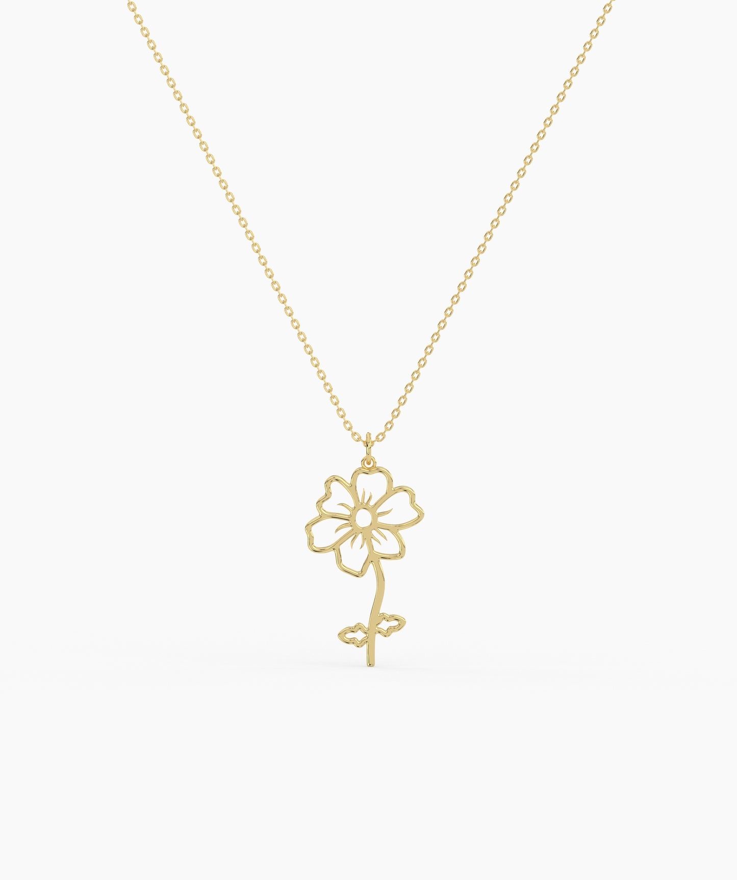 Personalized Birth Flower with Name Cut-Out Pendant Necklace
