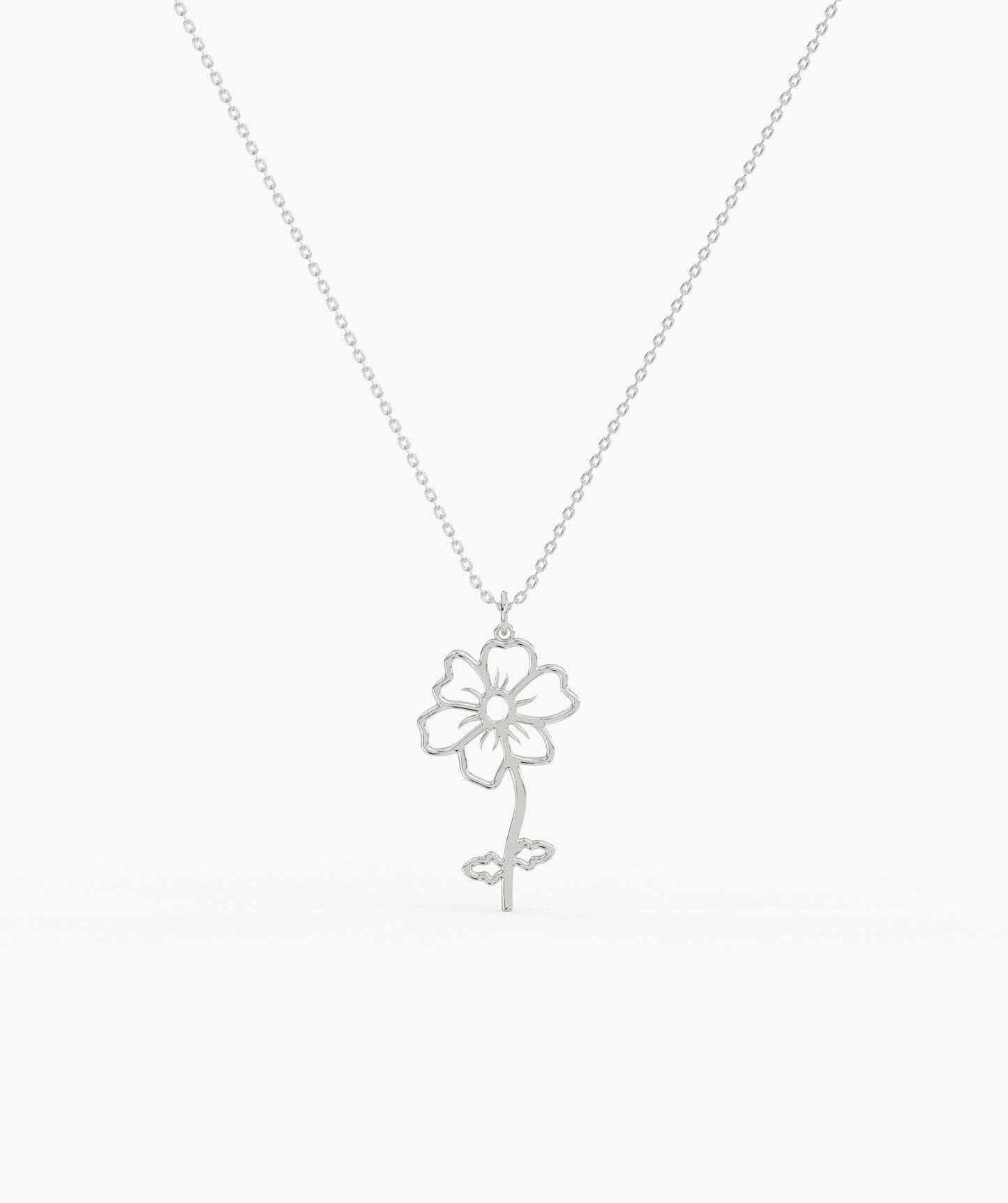 Personalized Birth Flower with Name Cut-Out Pendant Necklace