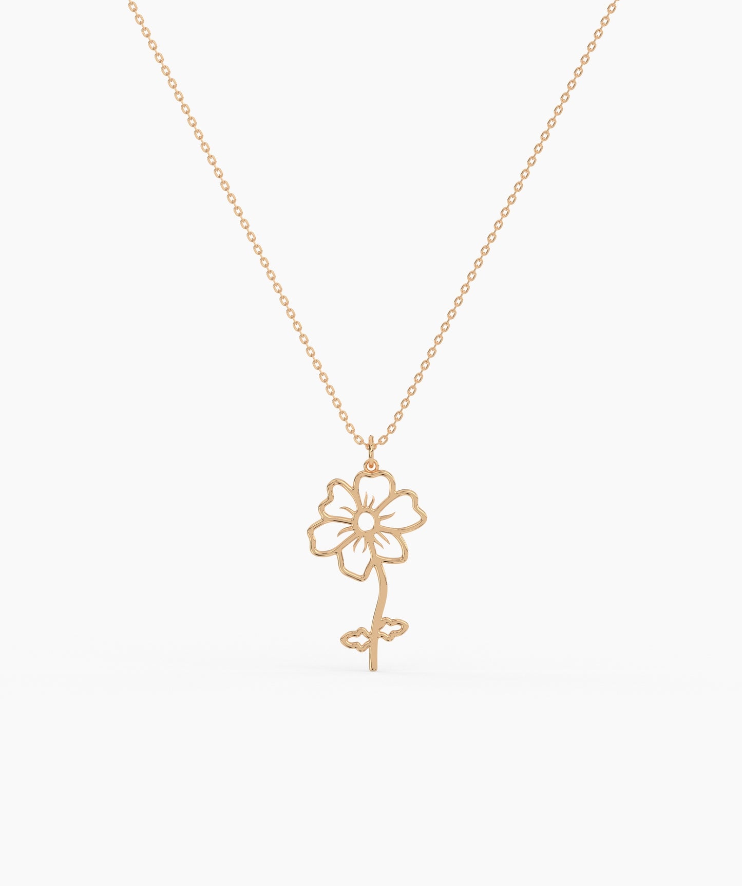 Personalized Birth Flower with Name Cut-Out Pendant Necklace
