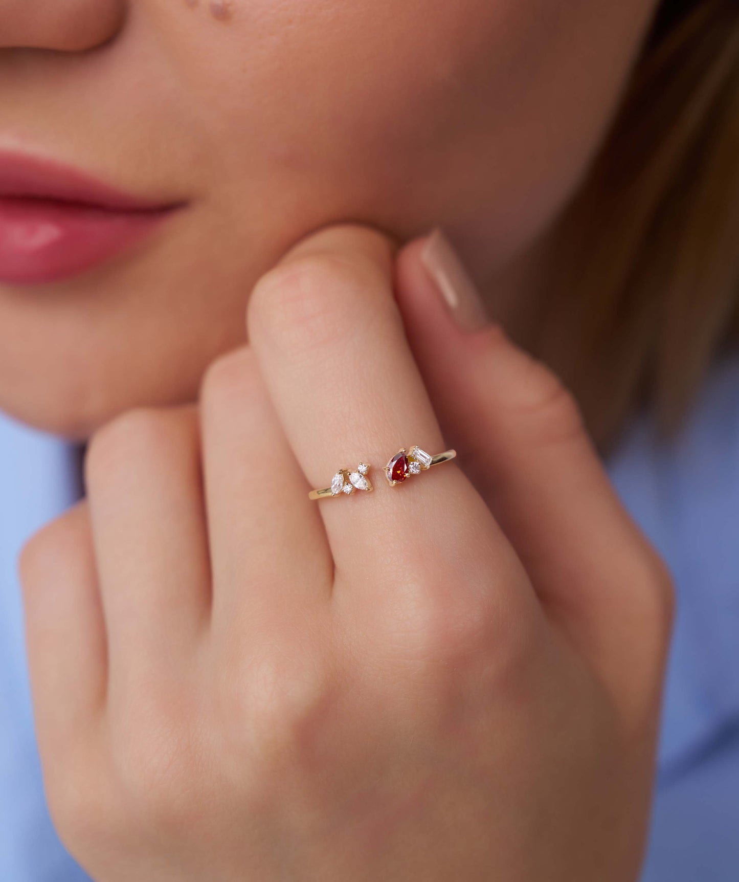Heart-Cut Garnet & Diamond Cluster Ring