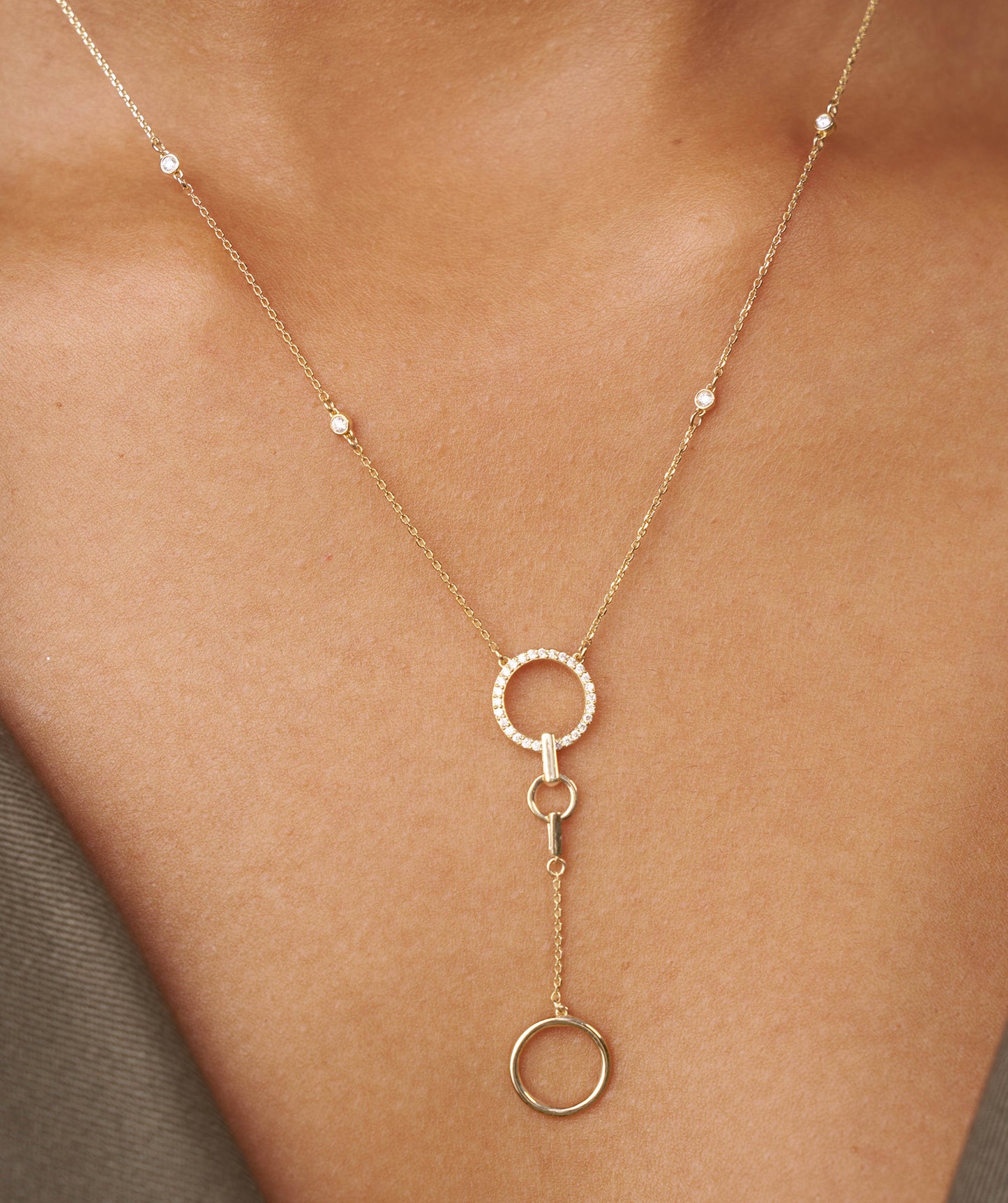 Diamond Station & Circle Lariat Necklace