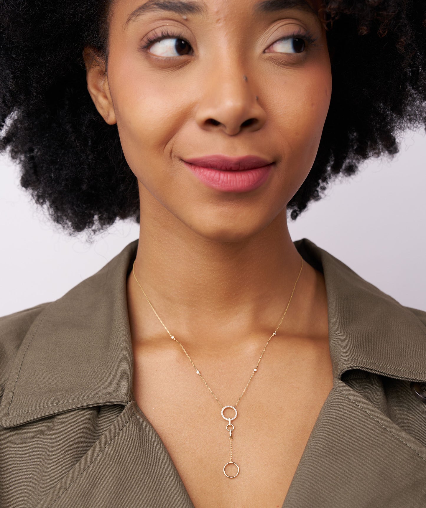 Diamond Station & Circle Lariat Necklace