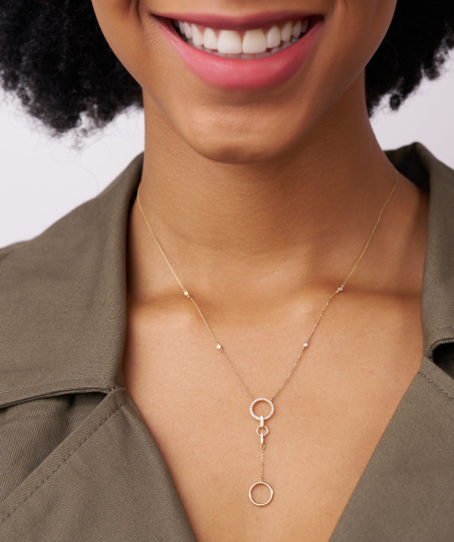Diamond Station & Circle Lariat Necklace