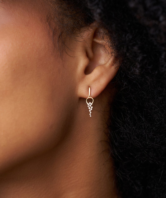 Model Wearing Diamond Cascade Circle Drop Earrings
