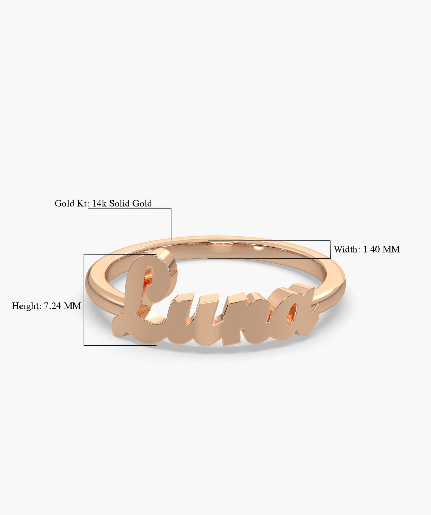 14K Rose Gold "Luna" Name Ring