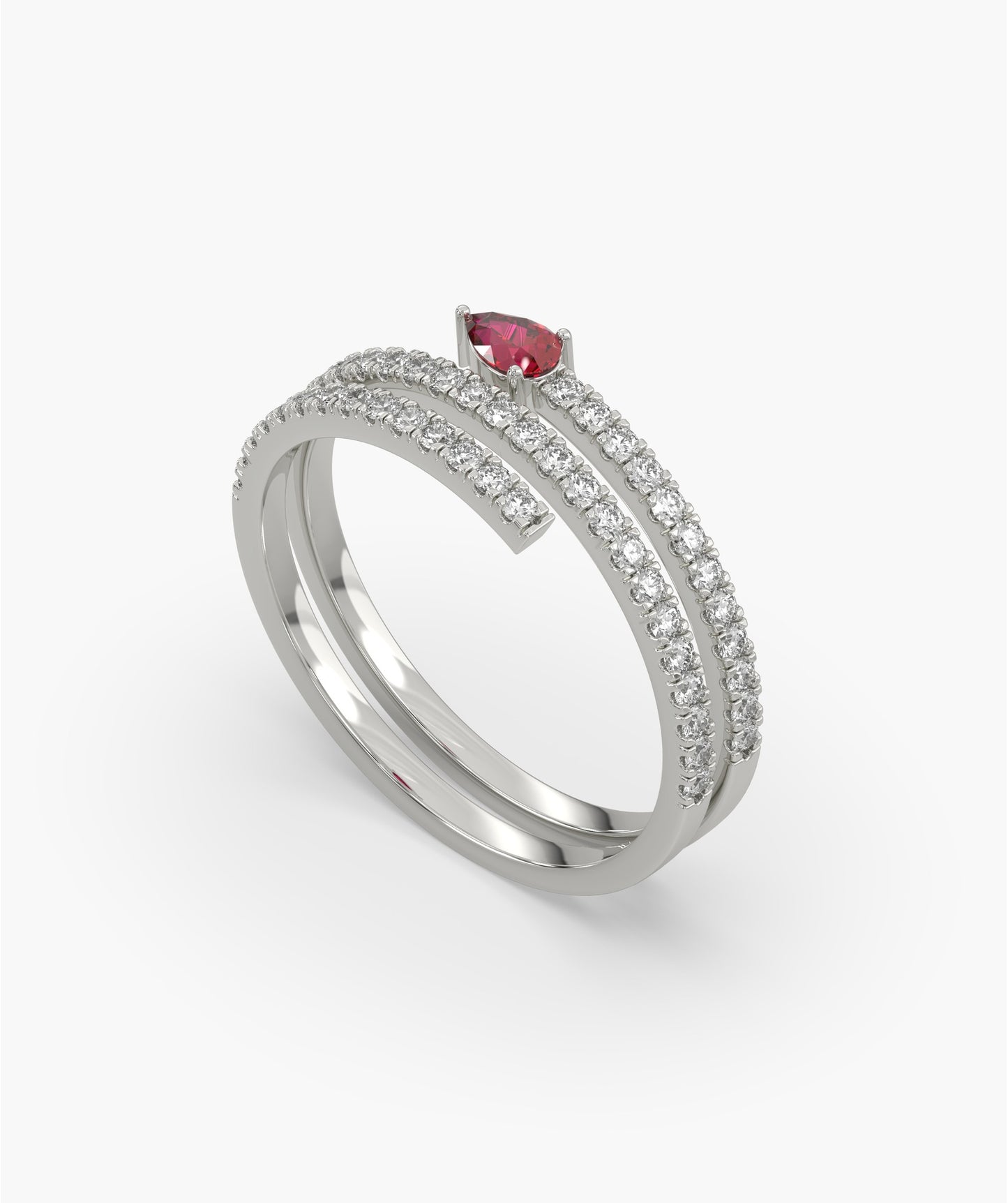 Ruby Heart 14K Gold Double Row Ring