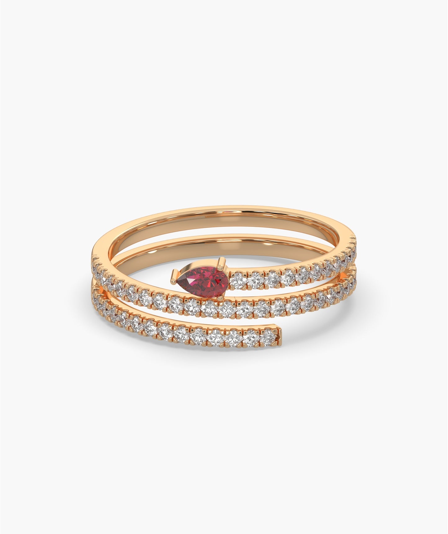 Ruby Heart 14K Gold Double Row Ring