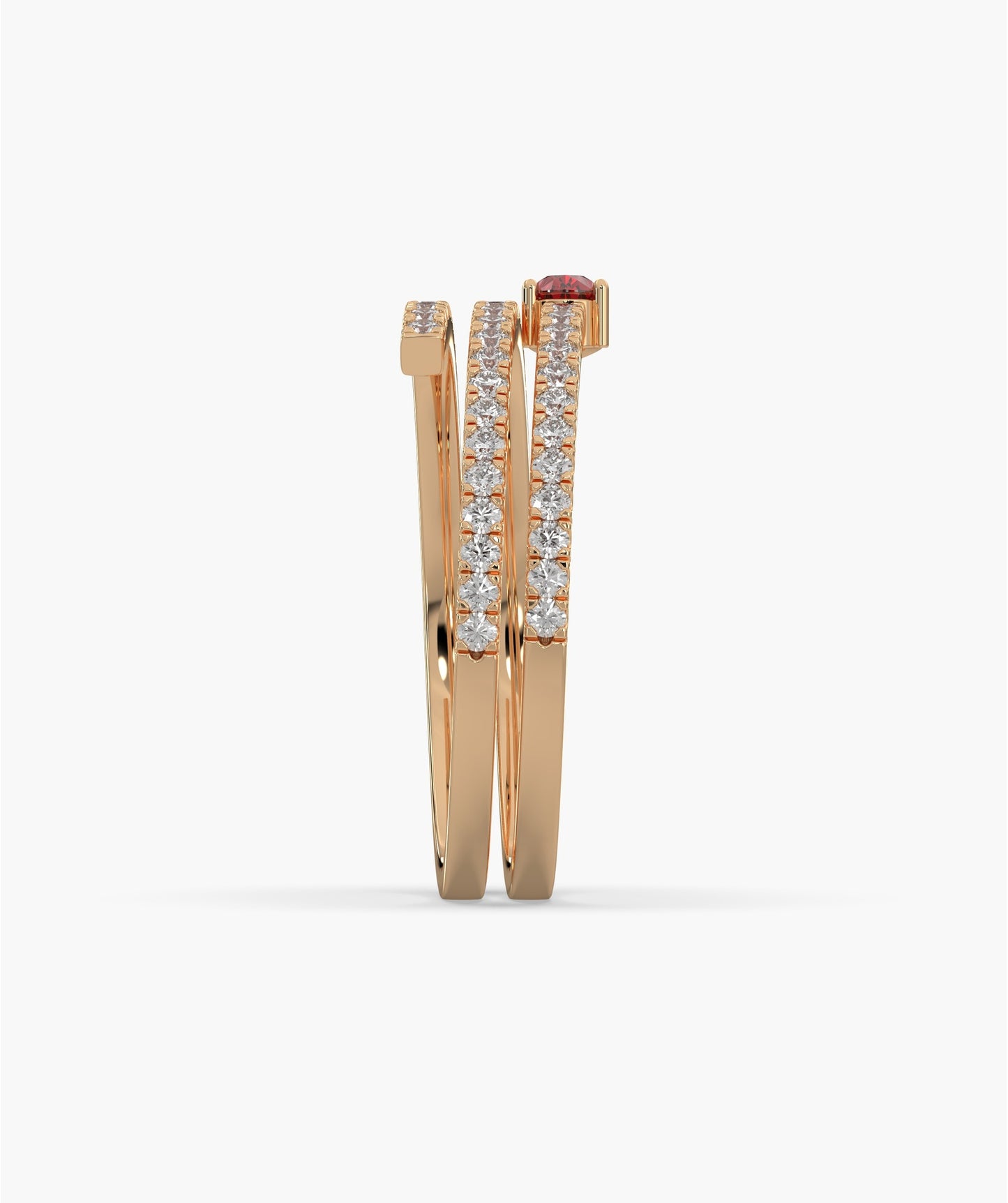 Ruby Heart 14K Gold Double Row Ring