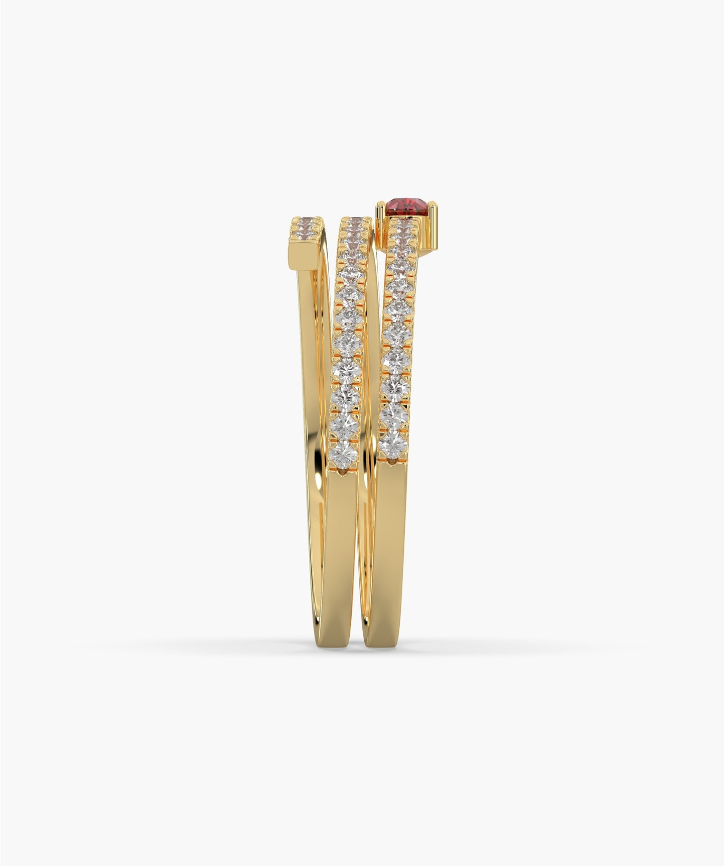 Ruby Heart 14K Gold Double Row Ring