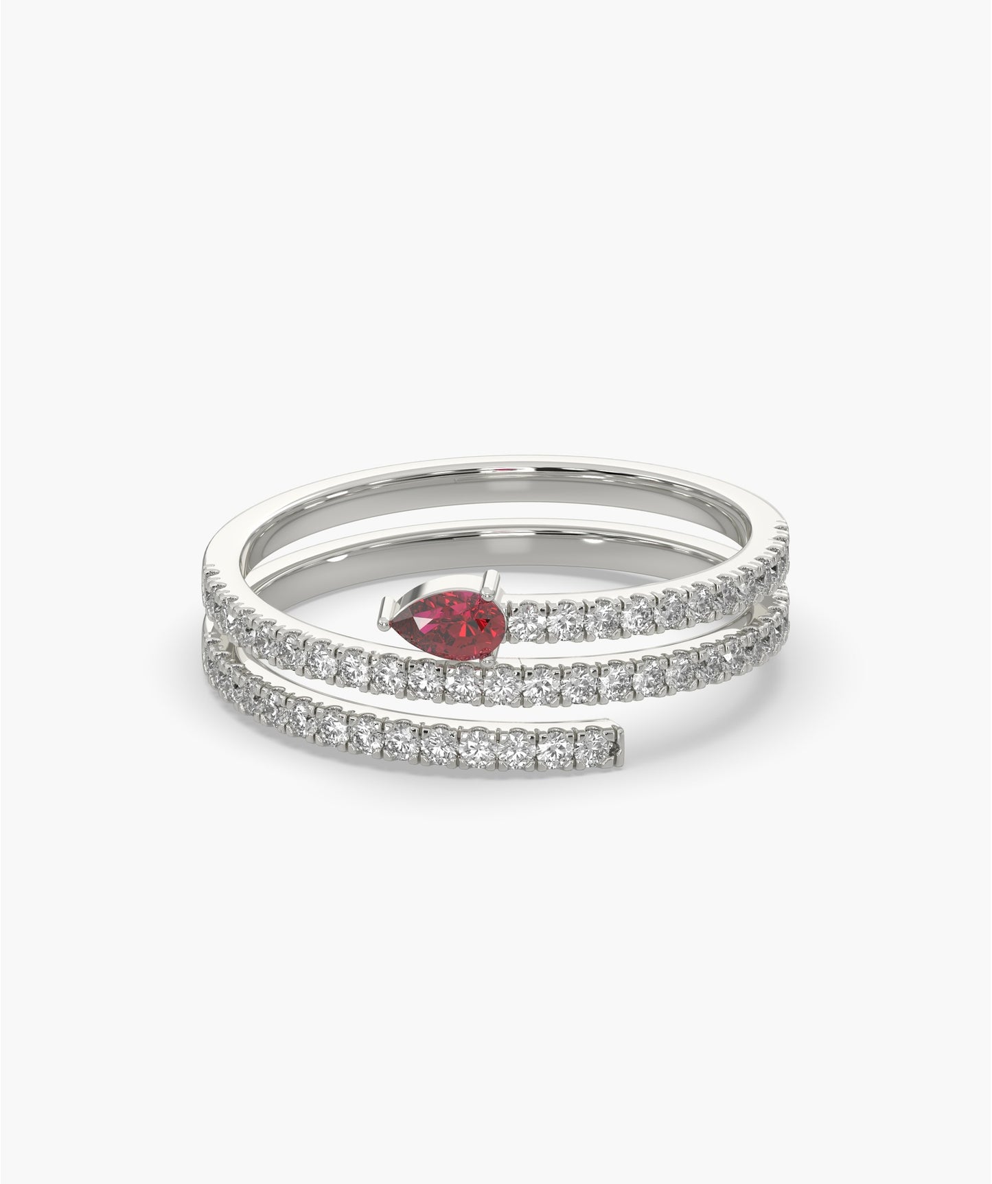 Ruby Heart 14K Gold Double Row Ring