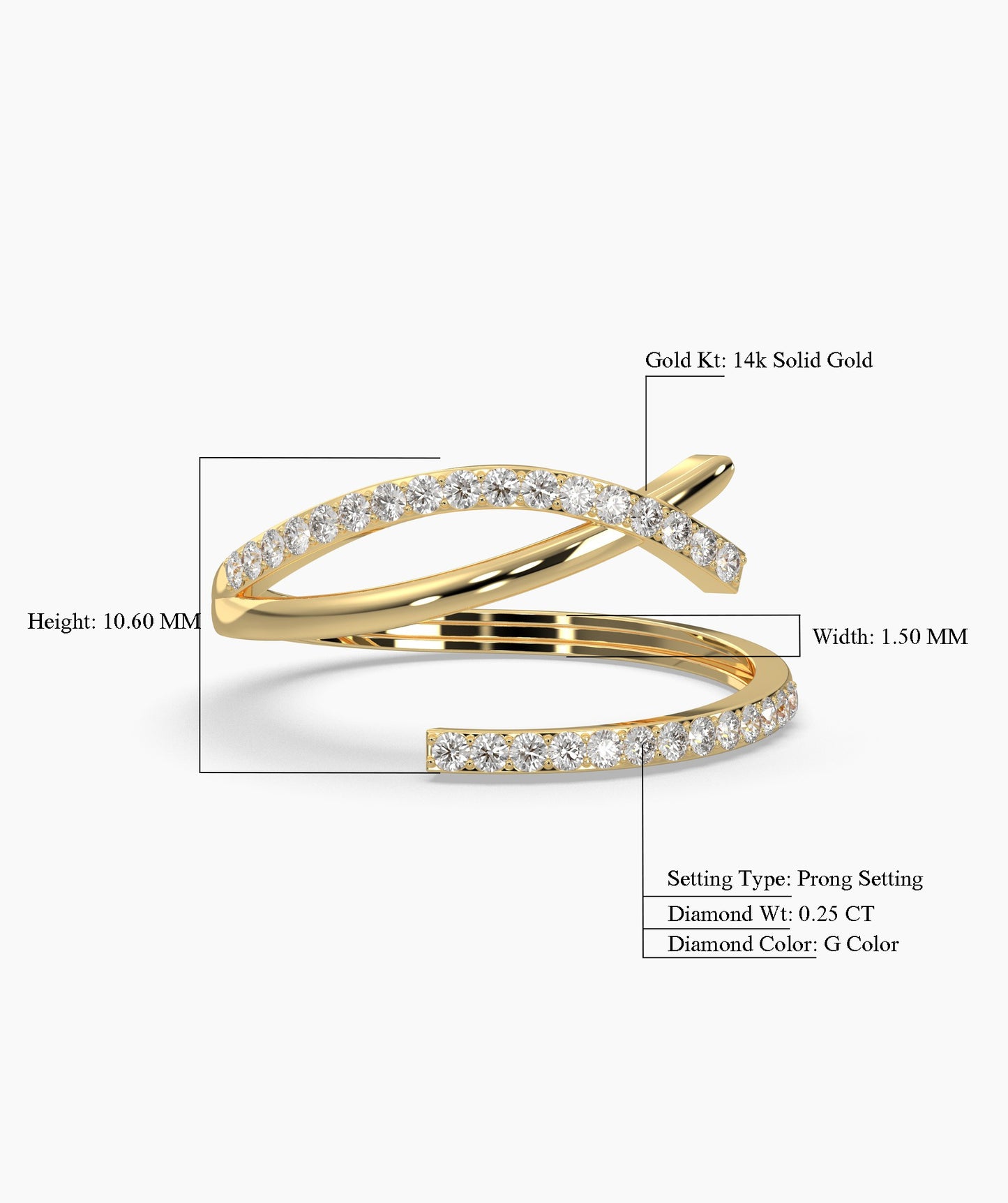 14K Gold Curved Diamond Ring