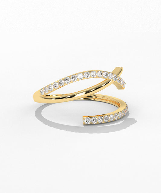 14K Gold Curved Diamond Ring