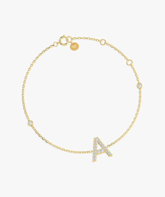 Pave Diamond Initial Bracelet In Yellow Gold