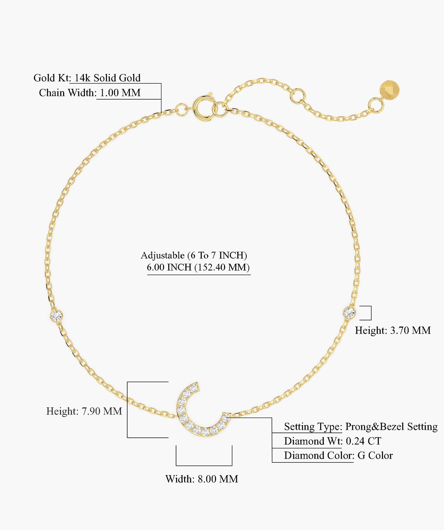 14K Gold Initial 'C' Diamond Bracelet