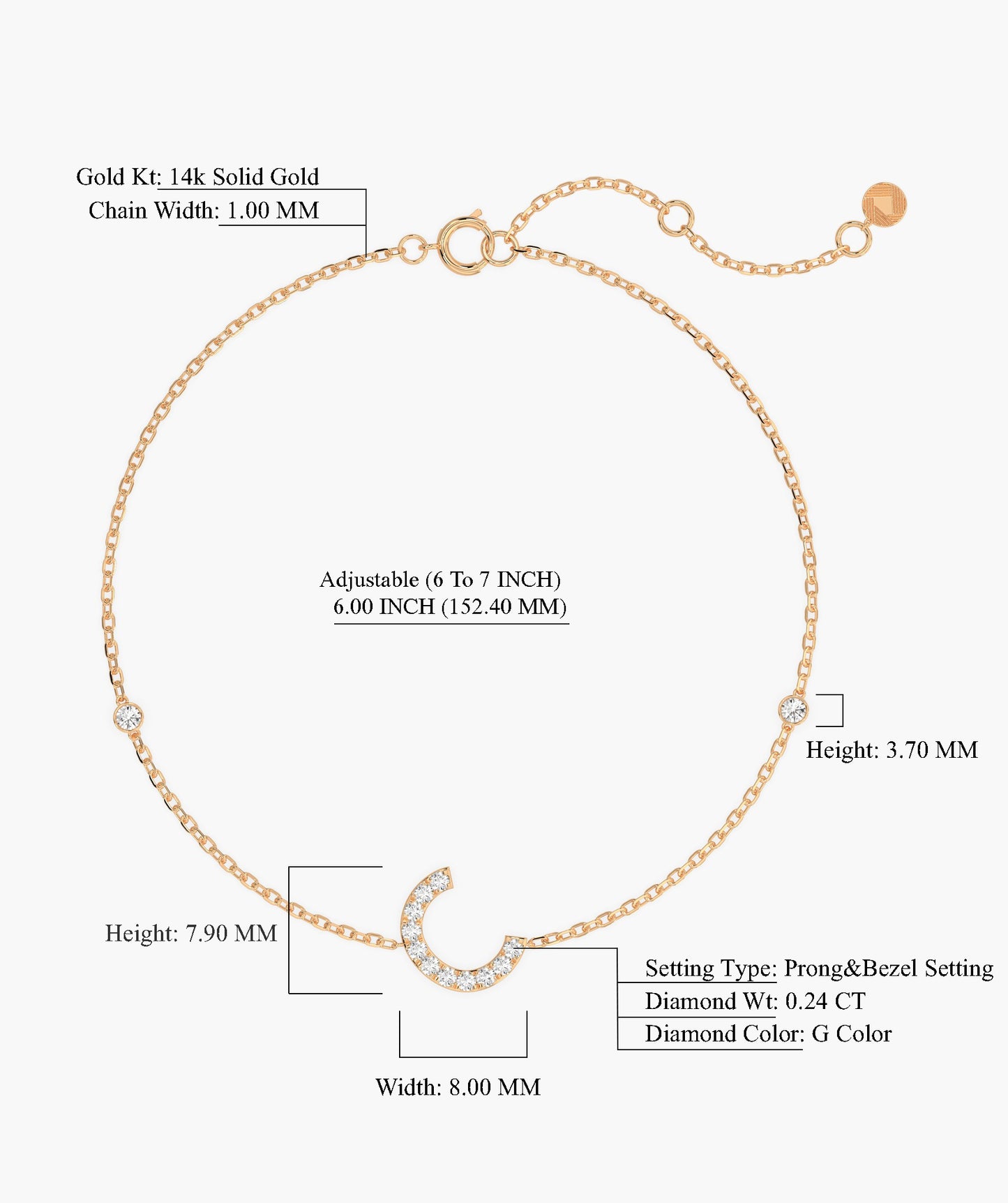 14K Gold Initial 'C' Diamond Bracelet
