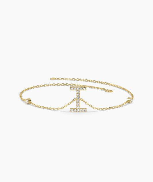 14K Gold "I" Initial Diamond Bracelet
