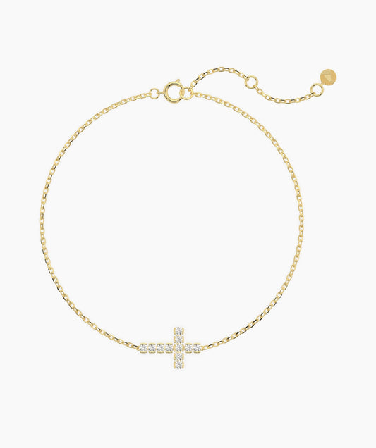 Minimal Diamond Cross Bracelet In Yellow Gold 