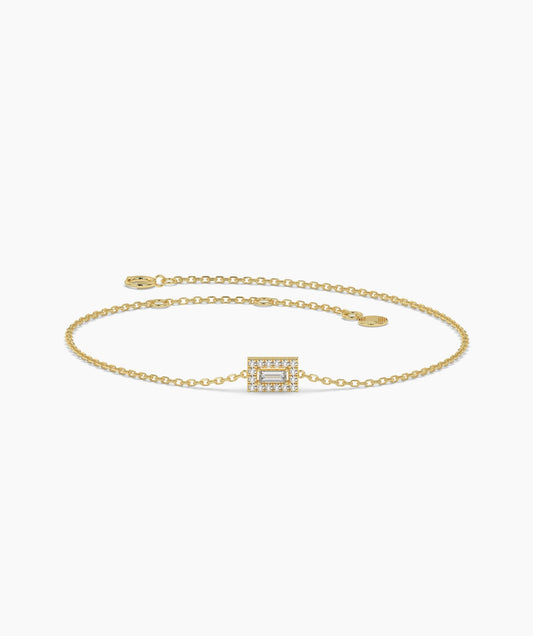 14K Gold Baguette Halo Bracelet