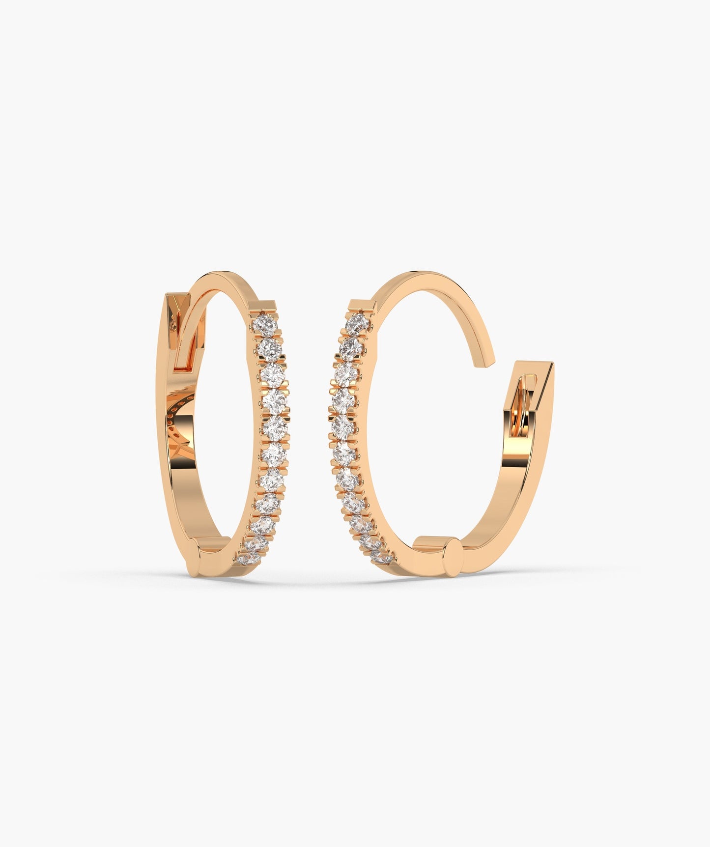 Diamond Row 14K Gold Hoop Earrings