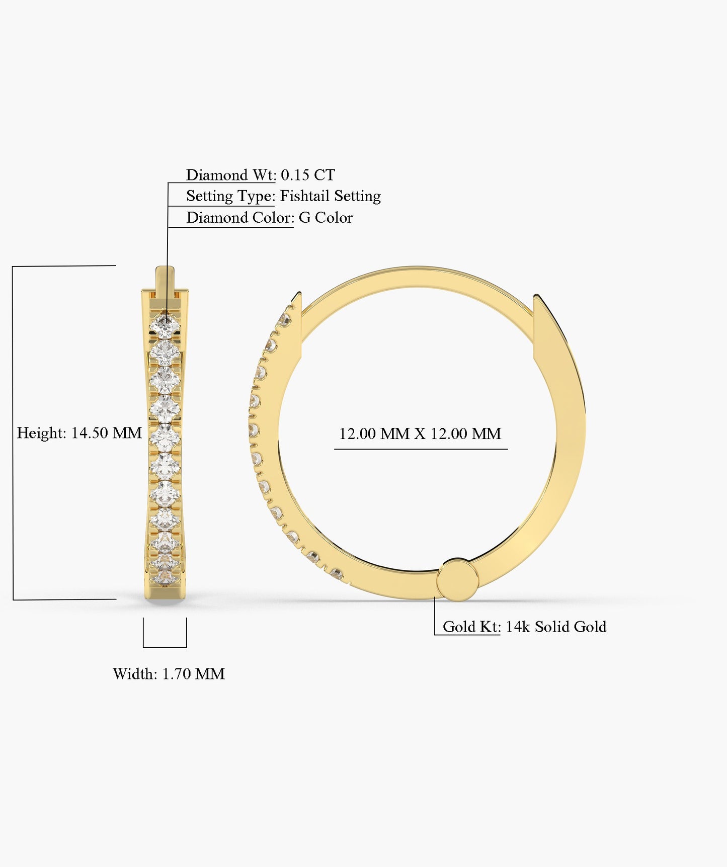 Diamond Row 14K Gold Hoop Earrings