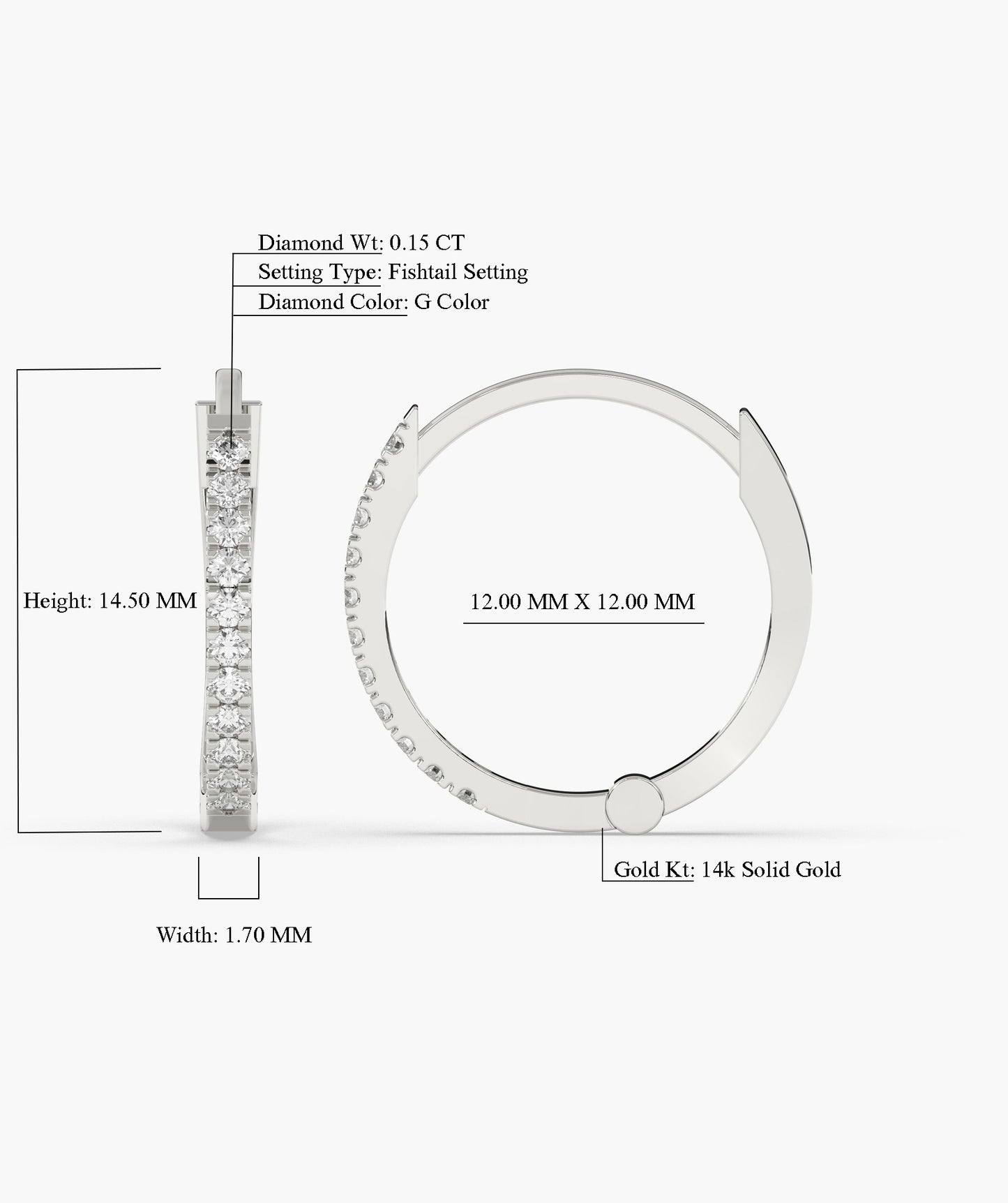 Diamond Row 14K Gold Hoop Earrings