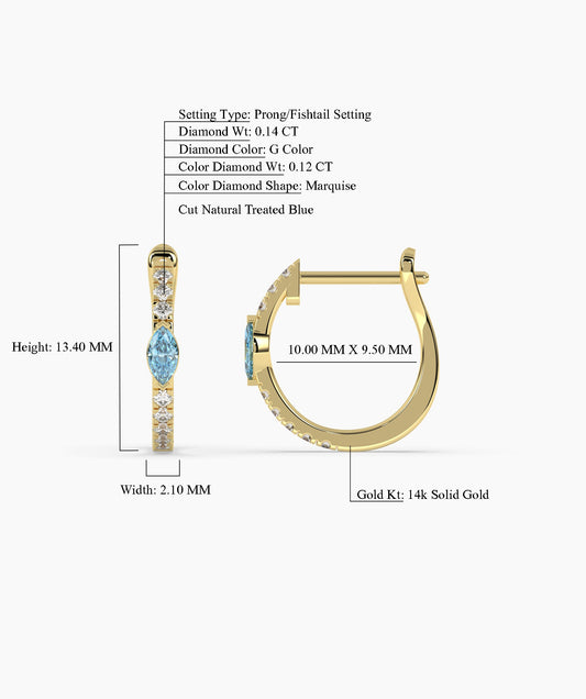 Marquise Blue Gemstone and Diamond Huggie Hoops 