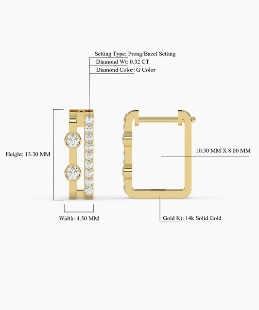 Geometric Double Diamond Bar Huggie Earrings