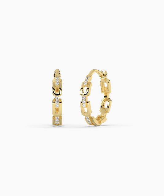 14K Gold Links Diamond Hoops