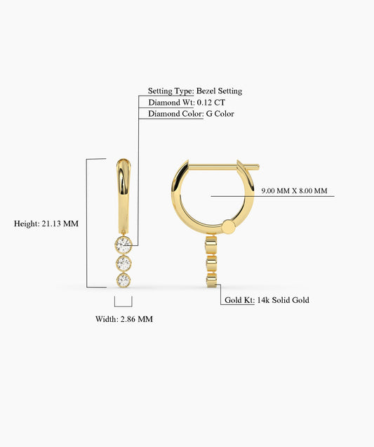 Linear Diamond Drop Huggie Earrings