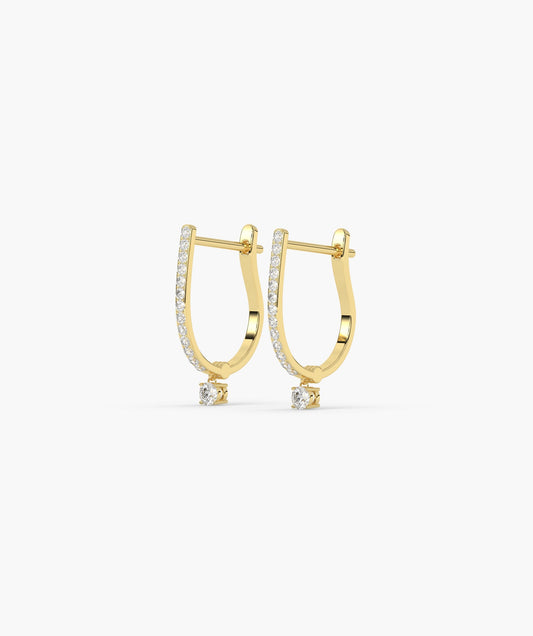 Pavé Diamond Huggie Hoops with Solitaire Drop