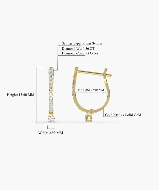 Pavé Diamond Huggie Hoops with Solitaire Drop