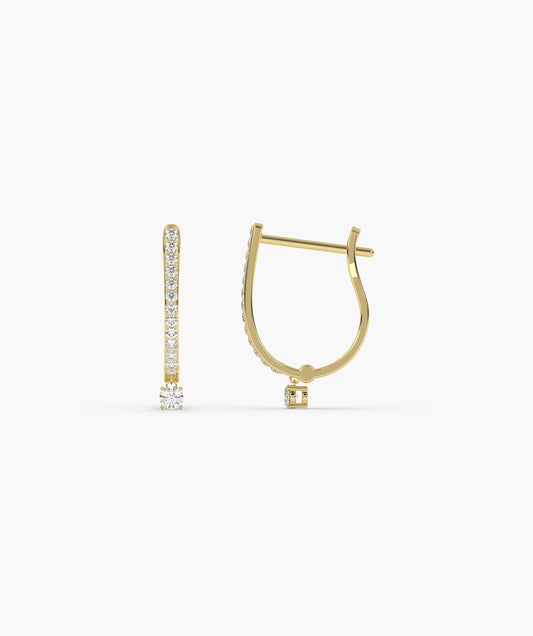 Pavé Diamond Huggie Hoops with Solitaire Drop