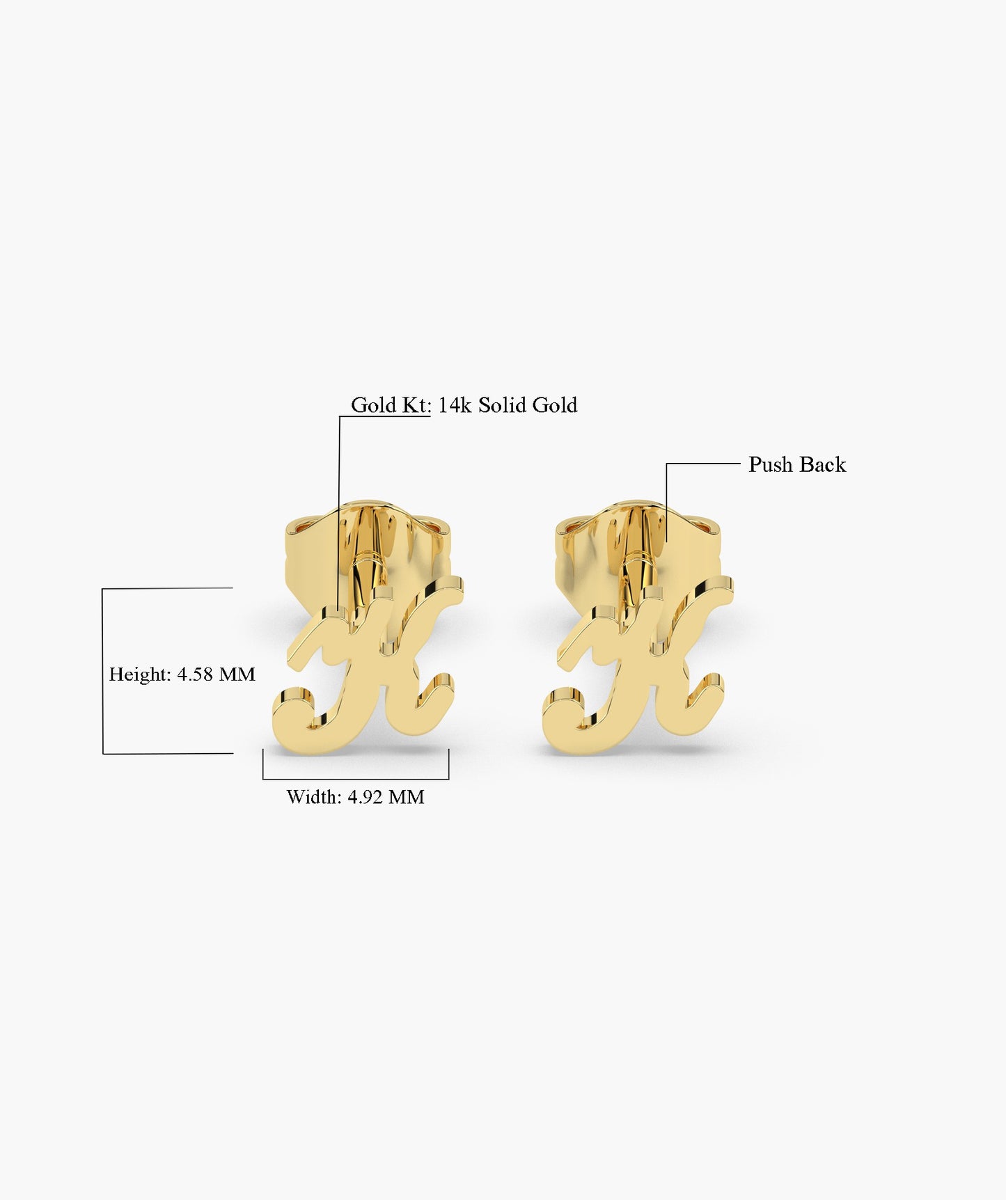 Chic Cursive "K" 14K Gold Stud Earrings