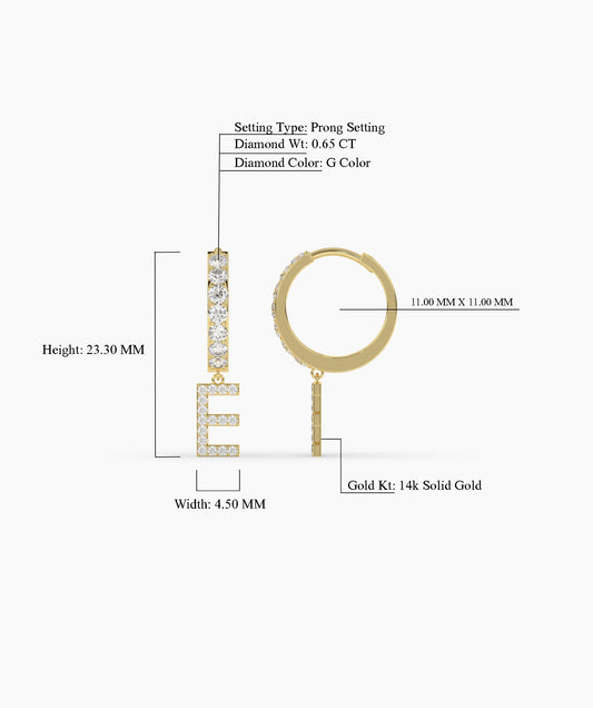 Pave Diamond Initial Drop Huggie Earrings