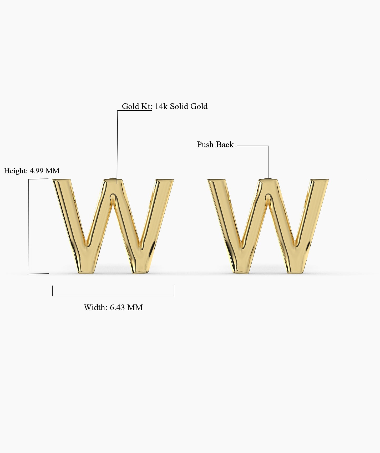 Custom Letter 14K Gold Stud Earrings