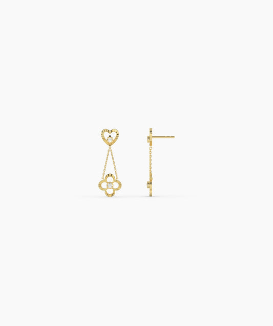 Heart and Clover Diamond Link Drop Earrings