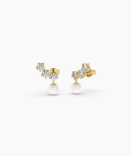 Modern Diamond and Pearl Drop Earrings
