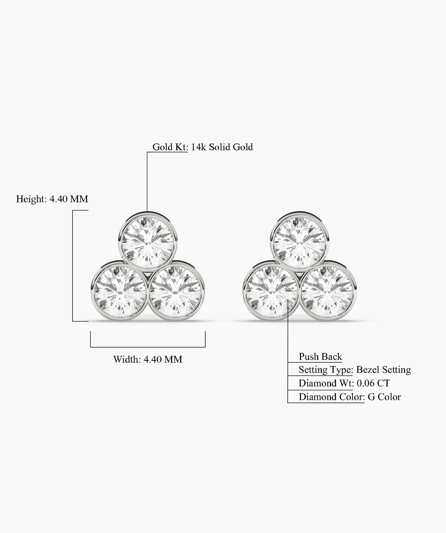 Bezel-Set Triple Diamond Stud Earrings