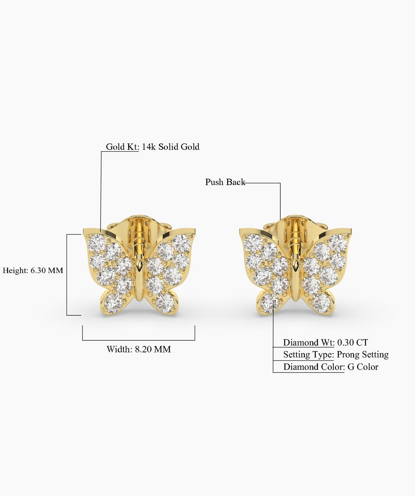 Dazzling Butterfly 14K Gold Stud Earrings